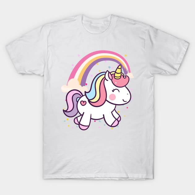 Cute Unicorn With Rainbow and Little Flowers T-Shirt by teezeedy